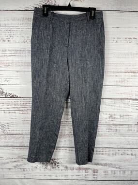 Theory Pants Women's 8 Gray Herringbone Linen Viscose Treeca 2 Tapered Ankle